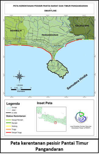  Peta  kerentanan pesisir Pantai Timur Pangandaran 